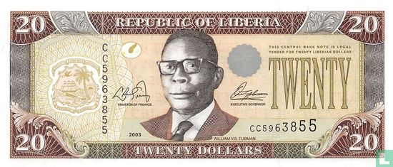 Liberia 20 Dollars  - Afbeelding 1