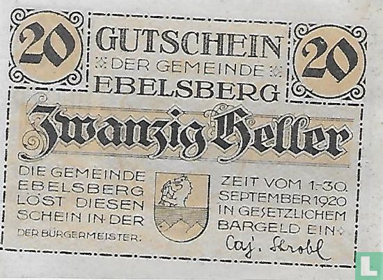 Ebelsberg 20 Heller 1920 - Afbeelding 1