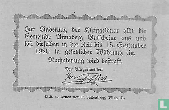 Annaberg 50 Heller 1920 - Afbeelding 2