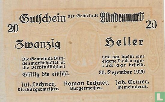 Blindenmarkt 20 Heller 1920 - Image 1