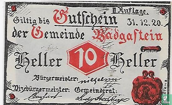 Bad Gastein 10 Heller 1920 - Image 1