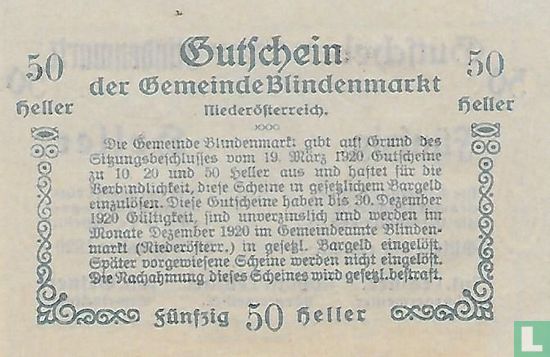 Blindenmarkt 50 Heller 1920 - Image 2
