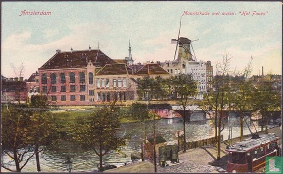 Amsterdam     Mauritskade met molen: “Het Funen”