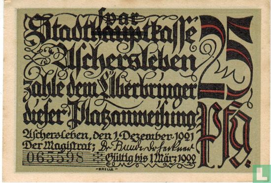 Aschersleben, Stadt - 25 Pfennig (1) 1921 - Afbeelding 2