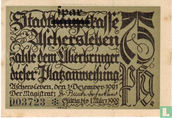 Aschersleben, Stadt - 75 Pfennig 1921 - Image 2