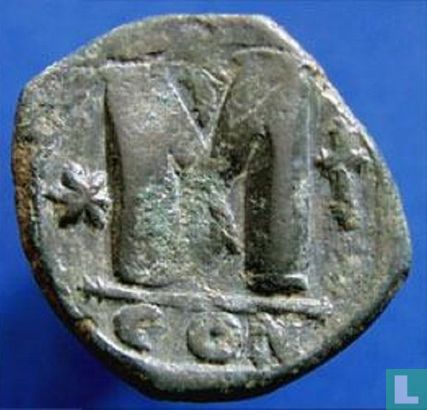 Byzantijnse Rijk  AE29 Follis  (Justin I & Justinianus I, CON)  527 CE - Afbeelding 1
