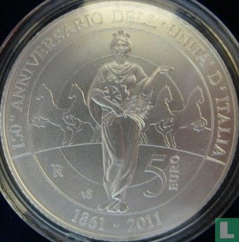Italië 5 euro 2011 "150th anniversary of Italian Unification" - Afbeelding 1