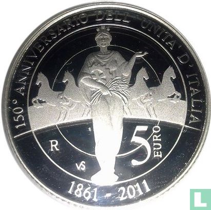 Italië 5 euro 2011 (PROOF) "150th anniversary of Italian Unification" - Afbeelding 1