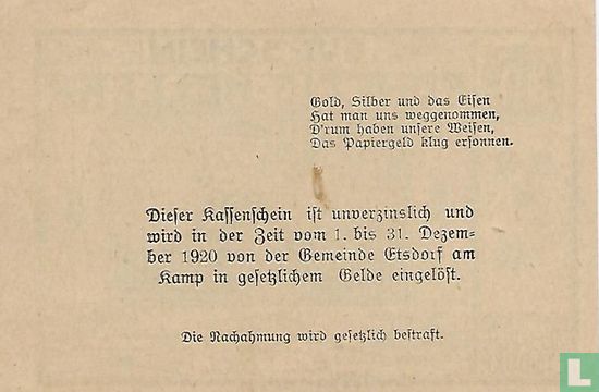 Etsdorf 50 Heller 1920 - Image 2