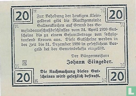 Gallneukirchen 20 Heller 1920 - Image 2