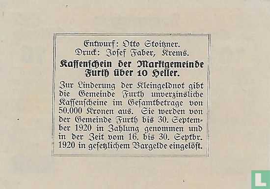 Furth bei Göttweig 10 Heller 1920 - Image 2
