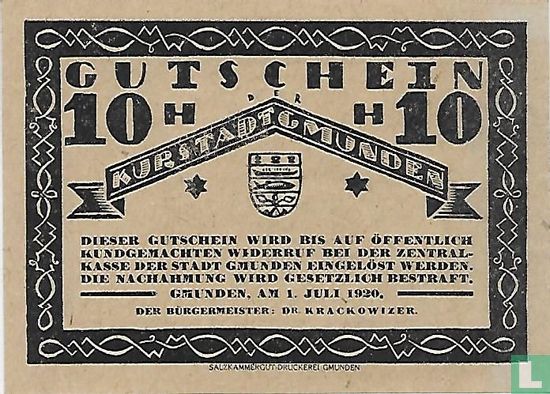 Gmunden 10 Heller 1920 - Image 1