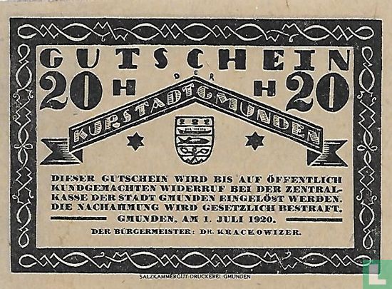 Gmunden 20 Heller 1920 - Image 1