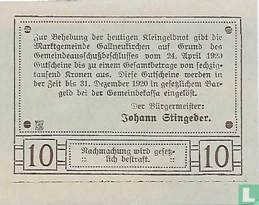 Gallneukirchen 10 Heller 1920 - Image 2