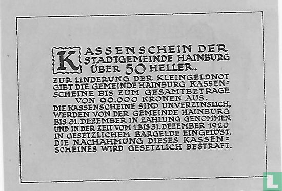 Hainburg 50 Heller 1920 - Bild 2