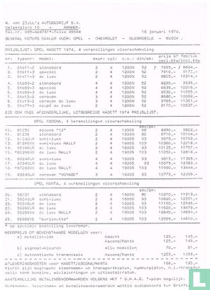 Opel prijslijst 1974