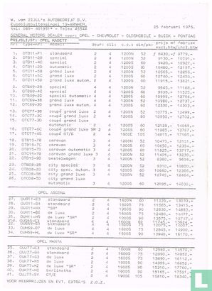 Opel prijslijst 1976