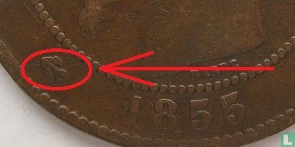 France 10 centimes 1855 (K - anchor) - Image 3