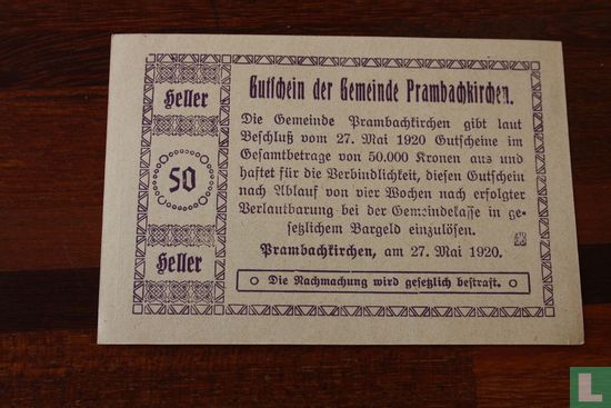 Prambachkirchen 50 Heller 1920 - Afbeelding 2