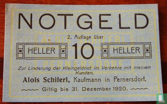 Pernersdorf 10 Heller 1920 - Afbeelding 1
