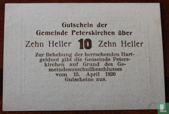 Peterskirchen 10 Heller 1920 - Image 2