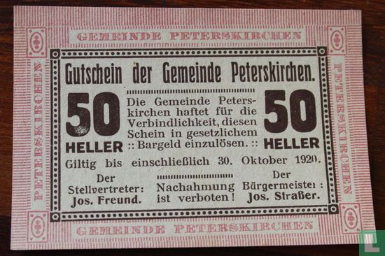 Peterskirchen 50 Heller 1920 - Image 1