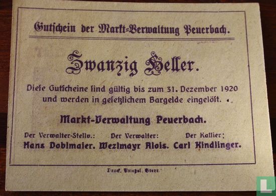 Peuerbach 20 Heller 1920 - Image 2