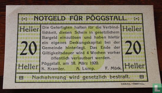 Pöggstall 20 Heller 1920 - Image 1