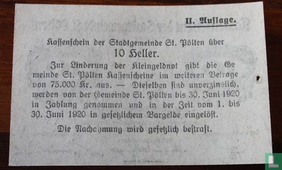 Sankt Pölten 10 Heller 1920 - Afbeelding 2