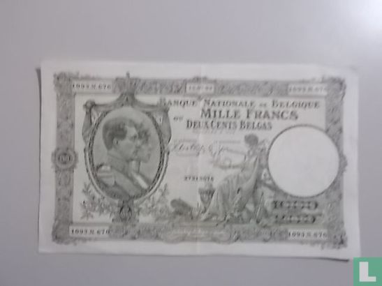 België 1000 Francs / 200 Belga 1939 - Afbeelding 1