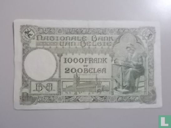 België 1000 Francs / 200 Belga 1939 - Afbeelding 2