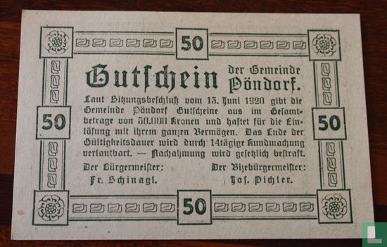 Pöndorf 50 Heller 1920 - Afbeelding 1