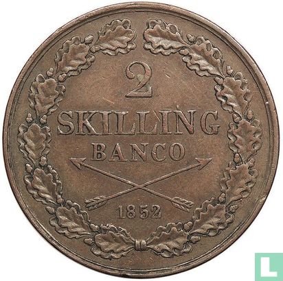 Zweden 2 skilling banco 1852 - Afbeelding 1