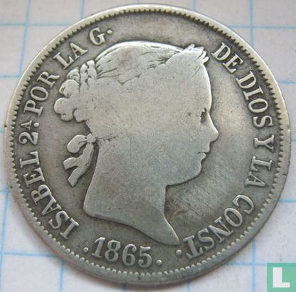 Spanje 40 centimos de escudo 1865 (6-puntige ster) - Afbeelding 1