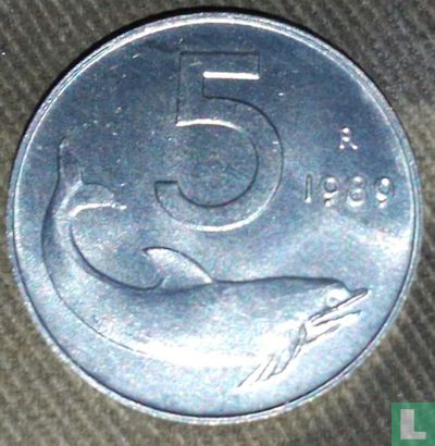 Italy 5 lire 1989 (coin alignment) - Image 1