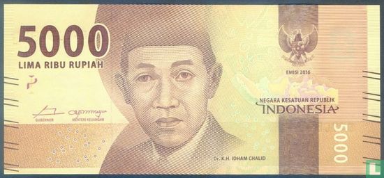 Indonésie 5.000 Rupiah 2016 (Replacement) - Image 1