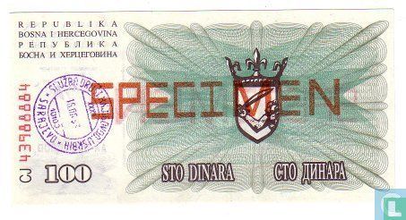 Bosnia and Herzegovina 100 Dinara 1992 (Specimen) - Image 2