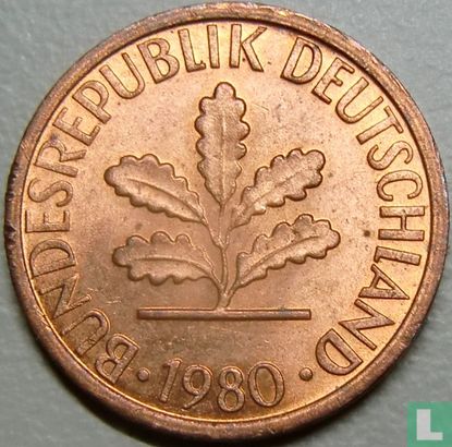 Duitsland 1 pfennig 1980 (G - punten ver van jaartal) - Afbeelding 1