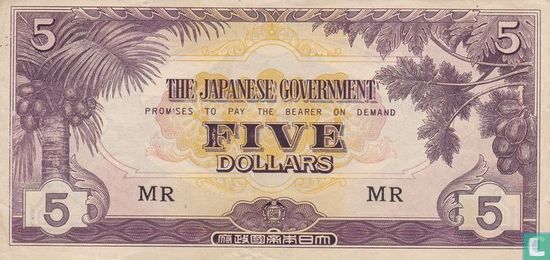 Malaya 5 Dollars ND (1942) - Image 1