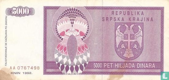 Spska Krajina 5,000 Dinara 1992 - Image 2