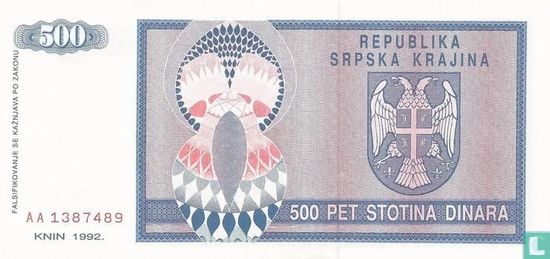 Srpska Krajina 500 Dinara 1992 - Image 2