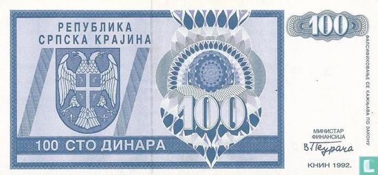 Srpska Krajina 100 Dinara 1992 - Afbeelding 1