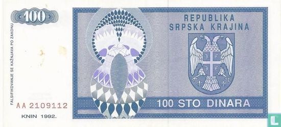 Srpska Krajina 100 Dinara 1992 - Image 2