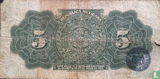 Mexique 5 Pesos 1915 - Image 2