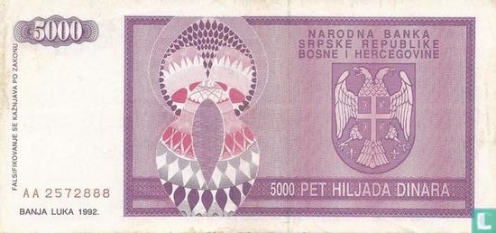 Srpska 5.000 Dinara 1992 - Bild 2