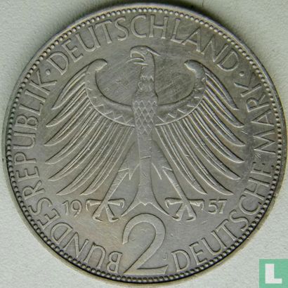 Germany 2 mark 1957 (J - Max Planck) - Image 1