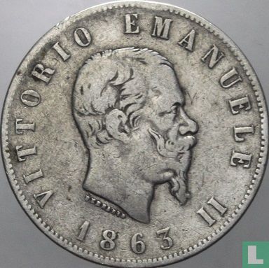 Italy 2 lire 1863 (T - with crowned escutcheon) - Image 1