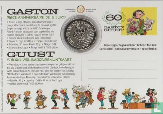 België 5 euro 2017 (coincard) "60 years Gaston Lagaffe" - Afbeelding 2