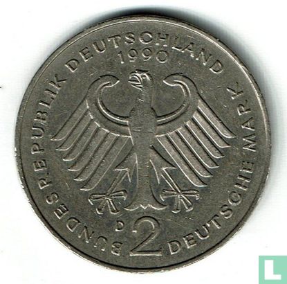 Duitsland 2 mark 1990 (D - Franz Joseph Strauss) - Afbeelding 1