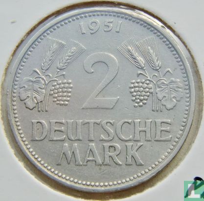 Allemagne 2 mark 1951 (J) - Image 1